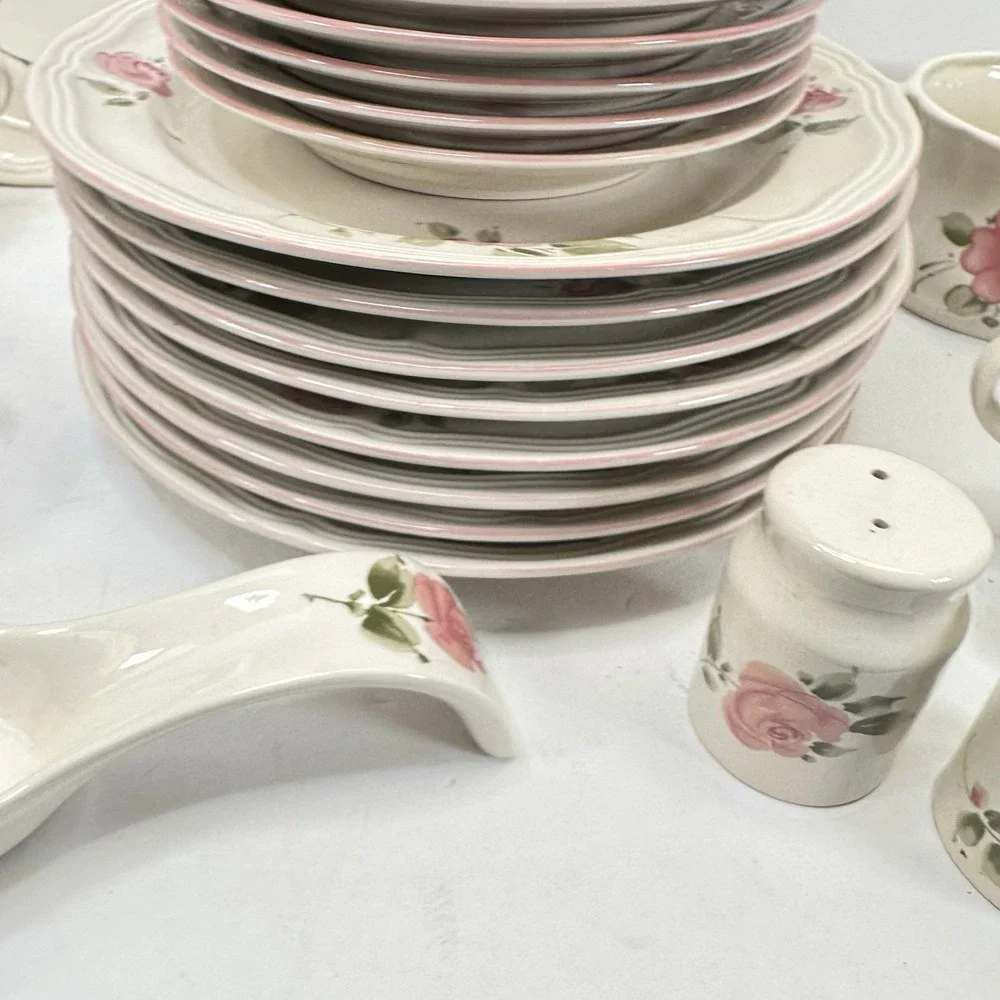Vintage Gibson Housewares China Pink Roseland 35 Piece Cottage Core Plates Bowls